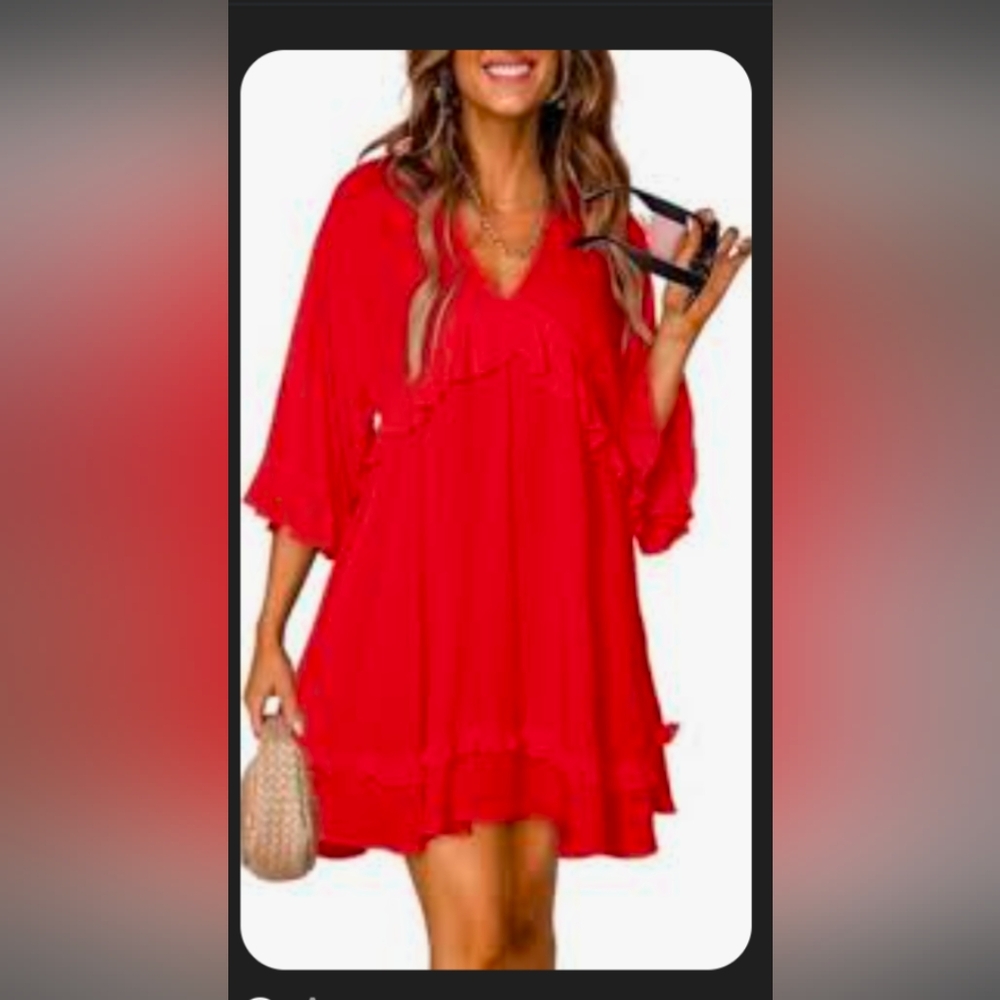 🆕 DOKOTOO Red Ruffle DRESS Sz M ♥️ Shorts Sleeve